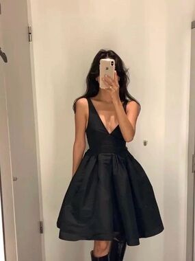 Black V-Neck Sleeveless Fit-and-Flare Dress